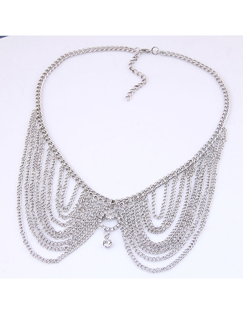 Fashion Silver Metal Multi-layer Tassel Collar Necklace