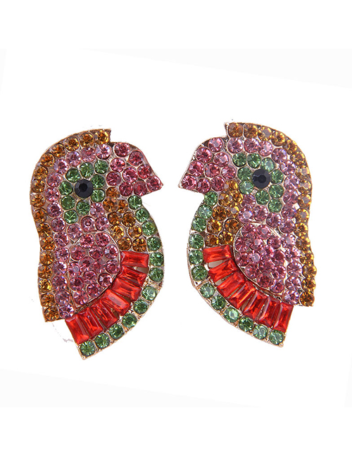 Fashion Red Metal-studded Bird Earrings