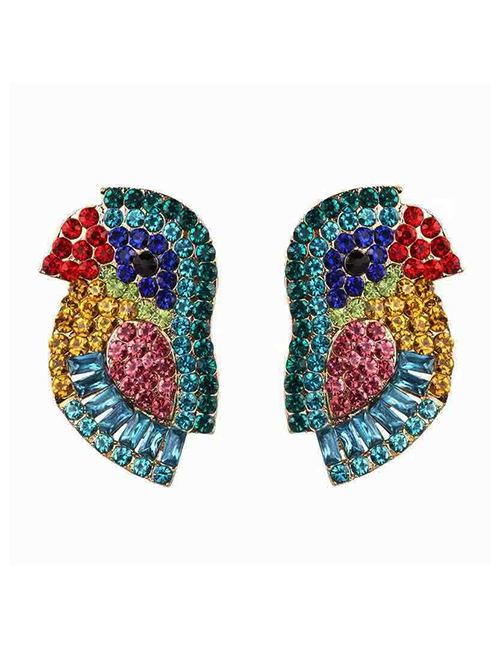Fashion Color Metal-studded Bird Earrings