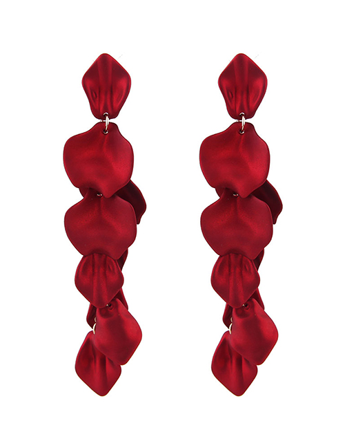Fashion Red Exquisite Earrings With Rose Petals