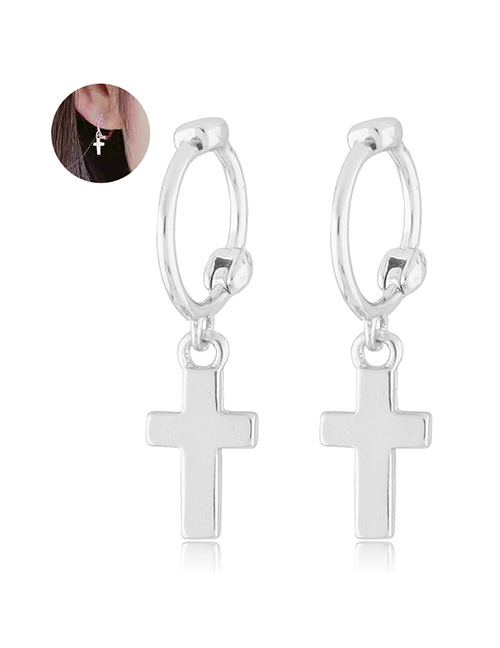 Fashion Silver Concise Cross Stud Earrings