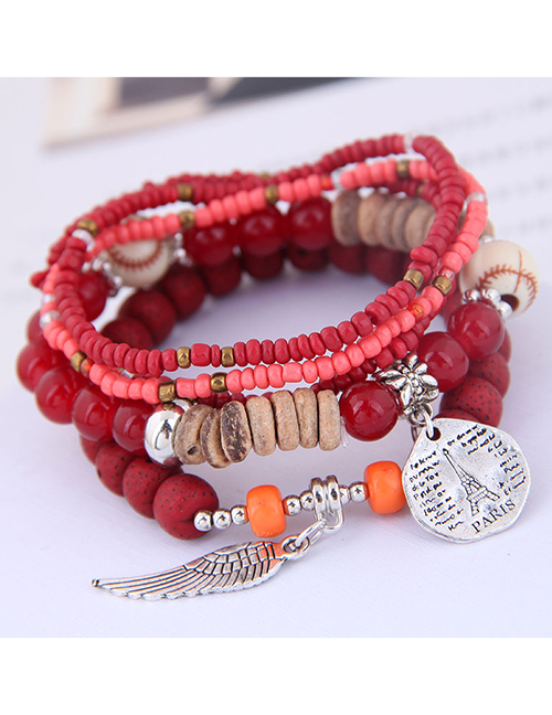 Fashion Pink Disc Tower Wings Beizhu Multilayer Female Bracelet