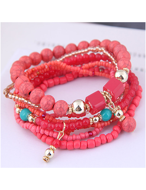 Fashion Red Fine Rice Beads Multi-layer Bracelet