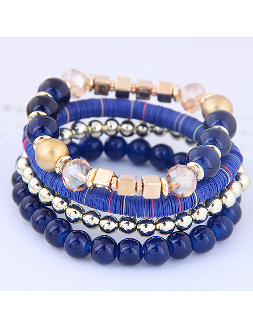 Fashion Blue Mix And Match Multi-accessory Multi-layer Bracelet