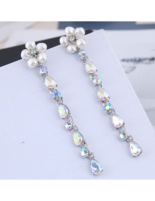 Fashion White + Silver Metal Gemstone Earrings