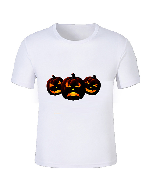Fashion White Cartoon Printed Pumpkin Children's T-shirt