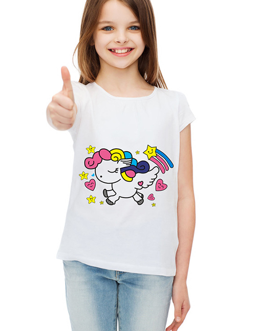 Fashion White Round Neck Cartoon Children's T-shirt