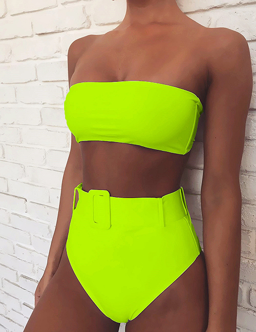 Fashion Fluorescent Green High-waist Printed Bikini