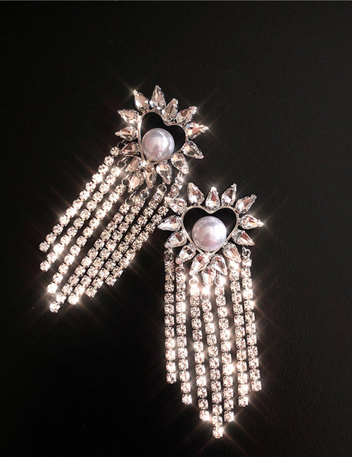 Fashion Earrings (silver Needle) Zircon Love Tassel Earrings