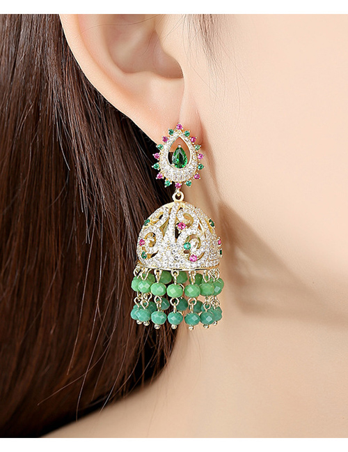 Fashion Green Cui Wei Drip Micro-inlaid Zircon Earrings