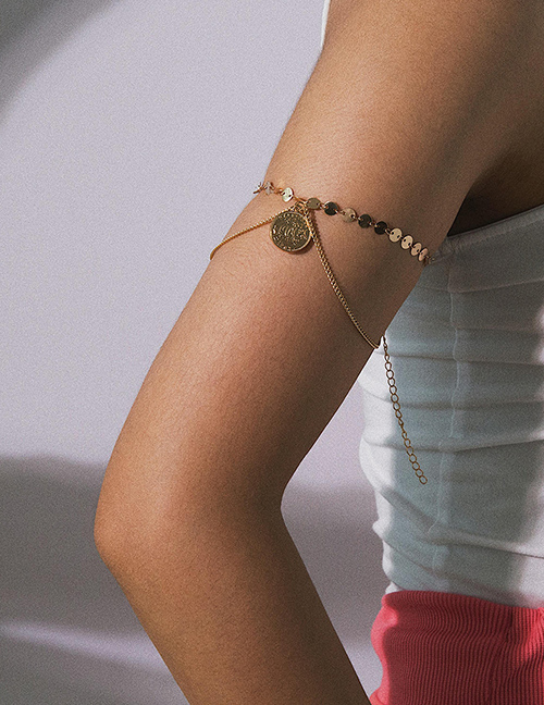 Fashion Gold Geometric Sequin Portrait Embossed Multi-layer U-shaped Chain Arm Chain