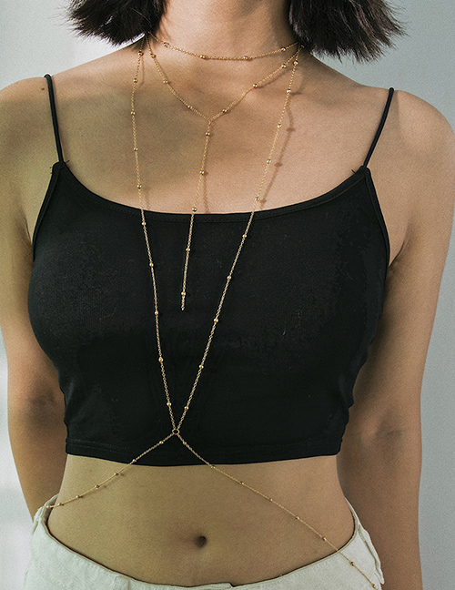 Fashion Gold Geometric Fringed Copper Beads Cross Body Chain