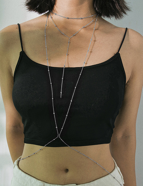 Fashion White K Geometric Fringed Copper Beads Cross Body Chain