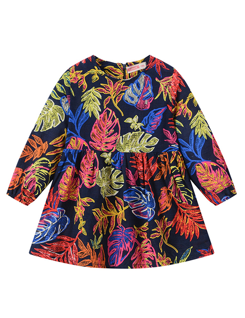 Fashion Painted Leaves Printed Children's Dress