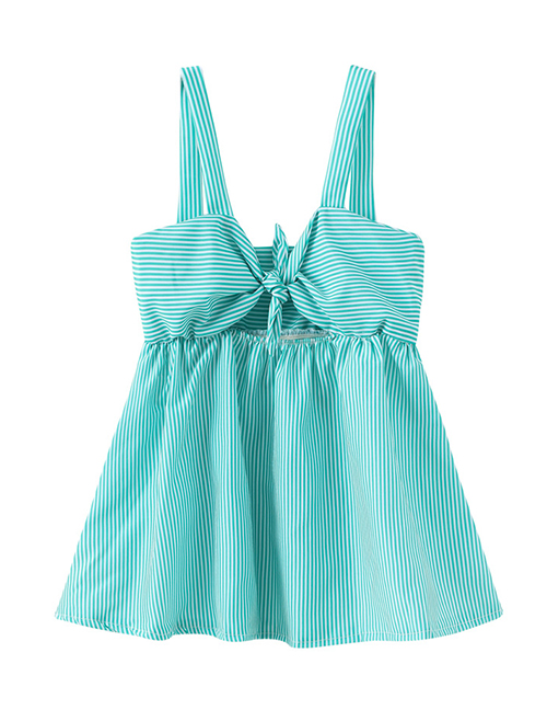 Fashion Green Pinstripes Bow Striped Children's Dress