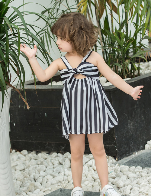 Fashion Black Thick Stripes Bow Striped Children's Dress