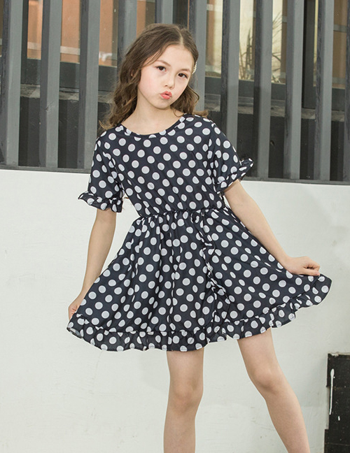 Fashion Black Dot Plaid Dot Ruffled Children's Dress