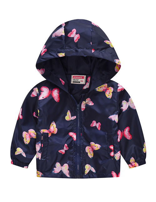 Fashion Blue Butterfly Cartoon Printed Children's Hooded Jacket