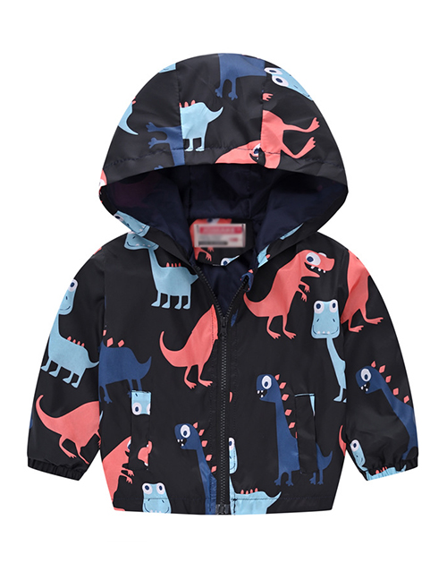 Fashion Black Dinosaur Cartoon Printed Children's Hooded Jacket