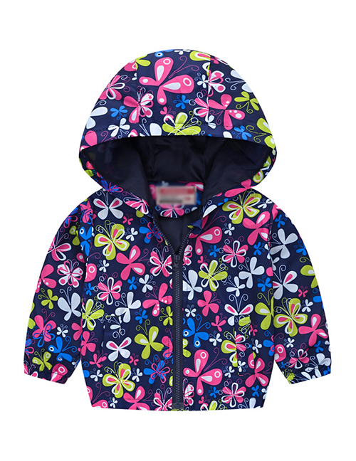 Fashion Colorful Butterfly On Blue Background Cartoon Printed Children's Hooded Jacket