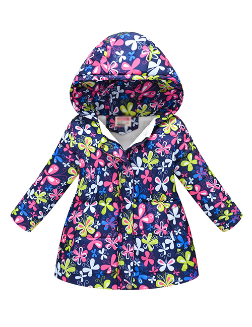 Fashion Colorful Butterfly On Blue Background Printed Padded Children's Cotton Clothing