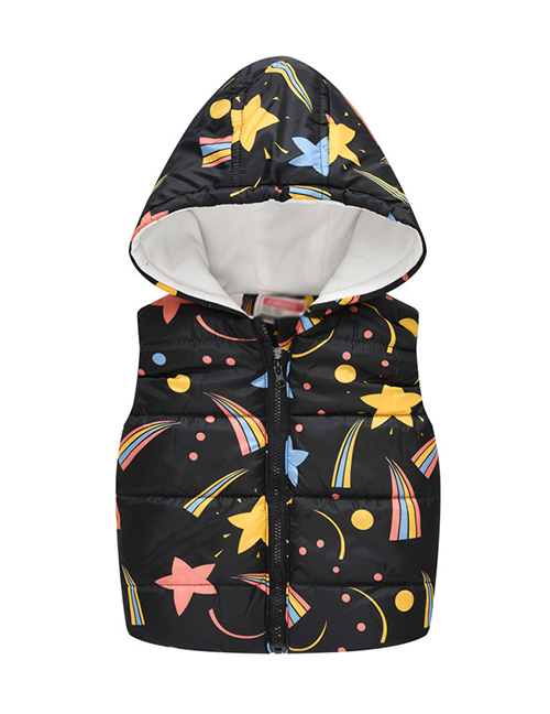 Fashion Black Starry Sky Cartoon Hooded Zipper Child Cotton Vest