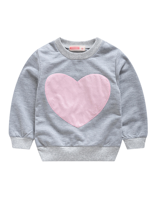 Fashion Gray Pink Heart Love Patch Children's Sweater