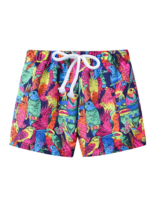 Fashion Colorful Parrot Printed Lace-up Children's Beach Pants
