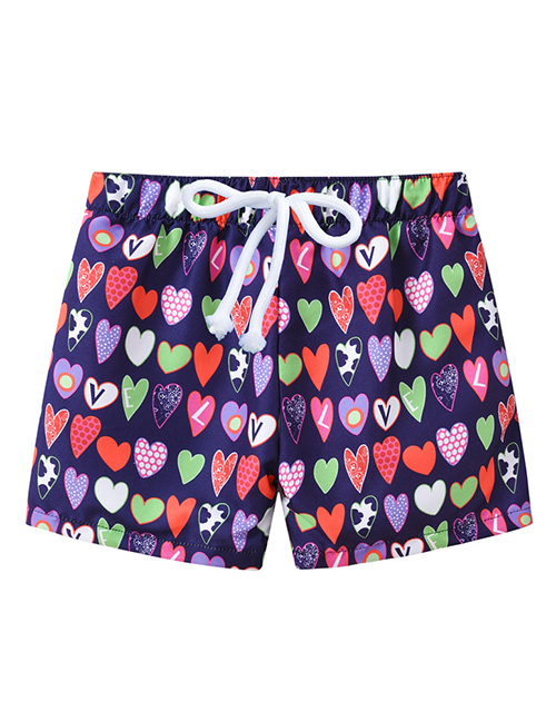 Fashion Purple Love Printed Lace-up Children's Beach Pants