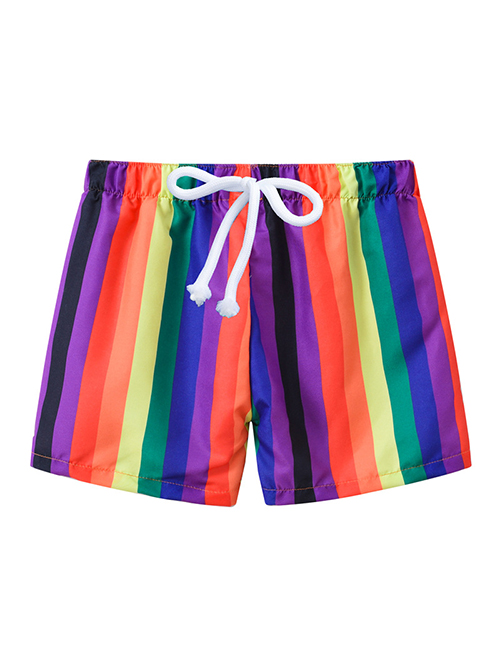 Fashion Colored Vertical Stripes Printed Lace-up Children's Beach Pants