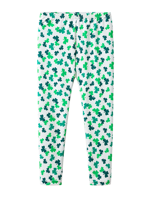 Fashion Green Lucky Grass Print Children's Leggings