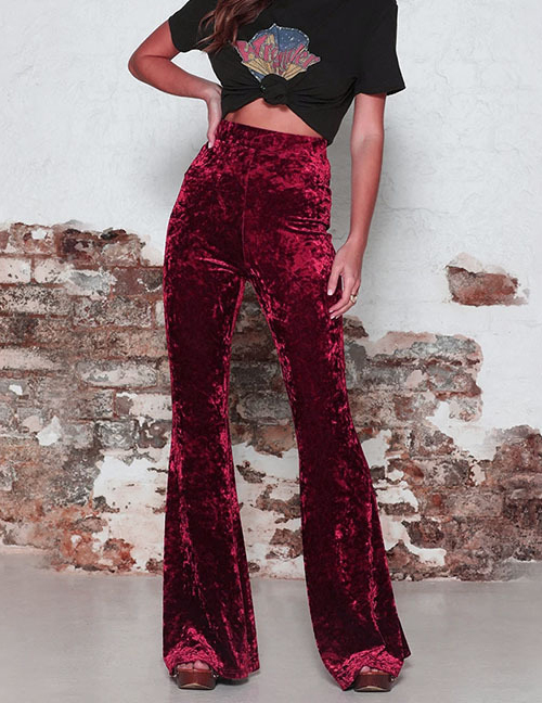 Fashion Red High-waisted Gold Velvet Wide-leg Pants