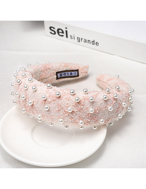 Fashion Pink Material Nail Pearl Headband Spike Nail Pearl Sponge Headband