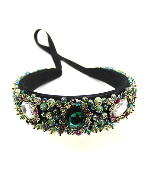 Fashion Round Diamond Green White Crystal Gemstone Headband