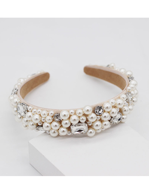 Fashion White Pearl Woven Rhinestone Gemstone Headband