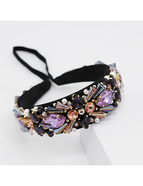 Fashion Purple Crystal Pearl Sewing Headband
