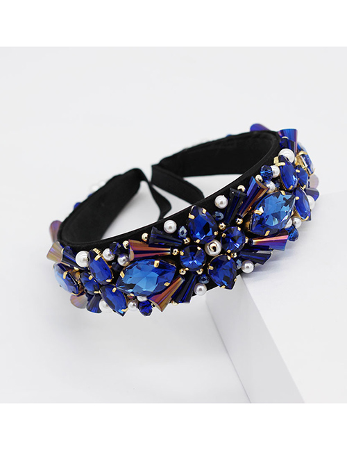 Fashion Blue Crystal Pearl Sewing Headband