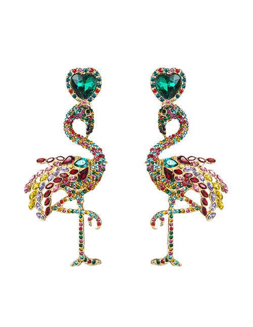 Fashion Color Acrylic Diamond Flamingo Earrings