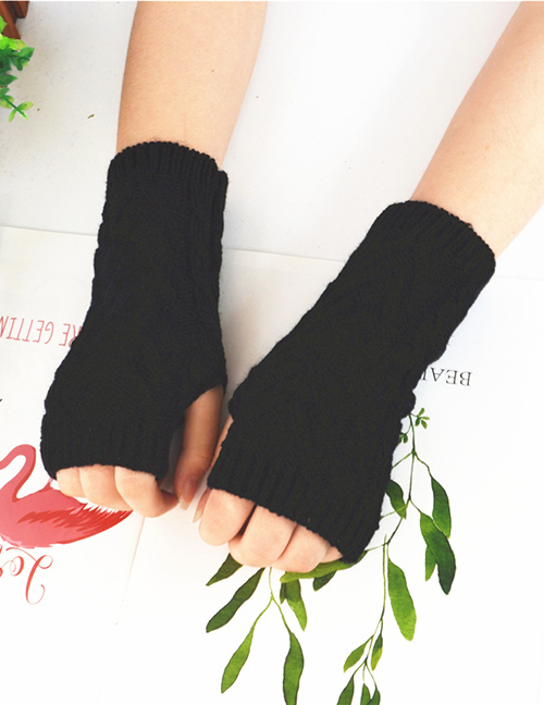 Fashion Black Half Finger Wool Gloves