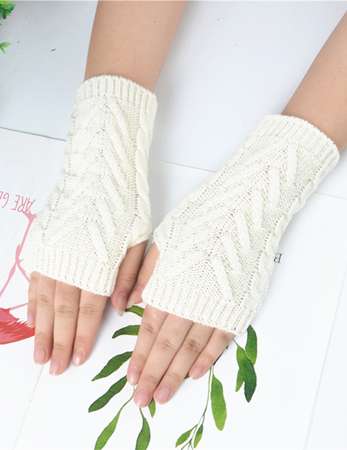 Fashion White Half Finger Wool Gloves
