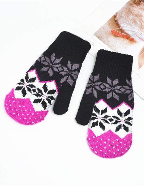 Fashion Black Christmas Knit Double Layered Snowflake Gloves