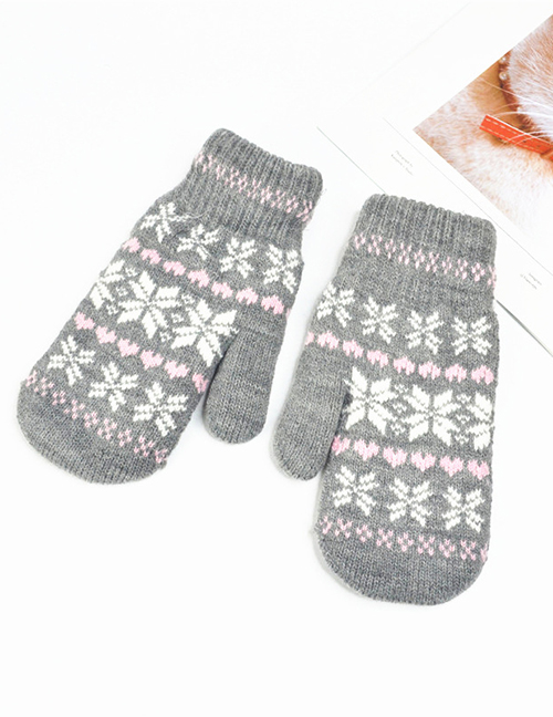 Fashion Dark Gray Christmas Knit Double Layered Snowflake Gloves