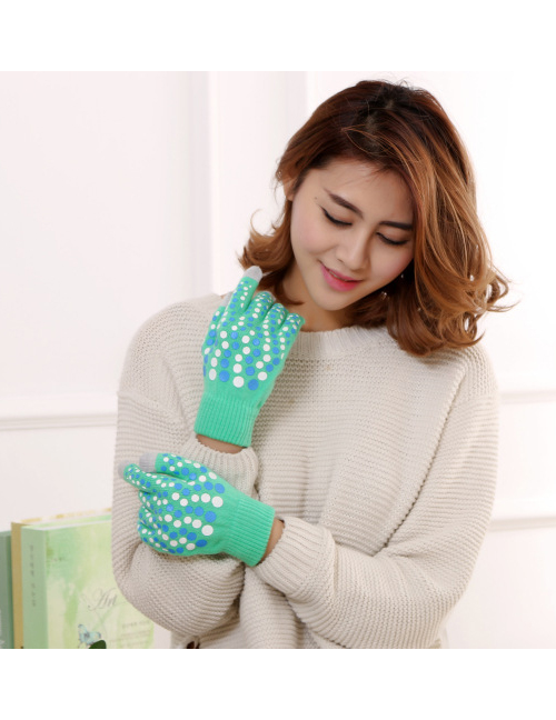 Fashion Green Touch Screen Wool Knit Gloves