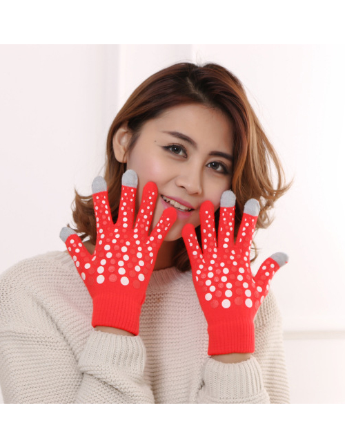 Fashion Bright Red Touch Screen Wool Knit Gloves