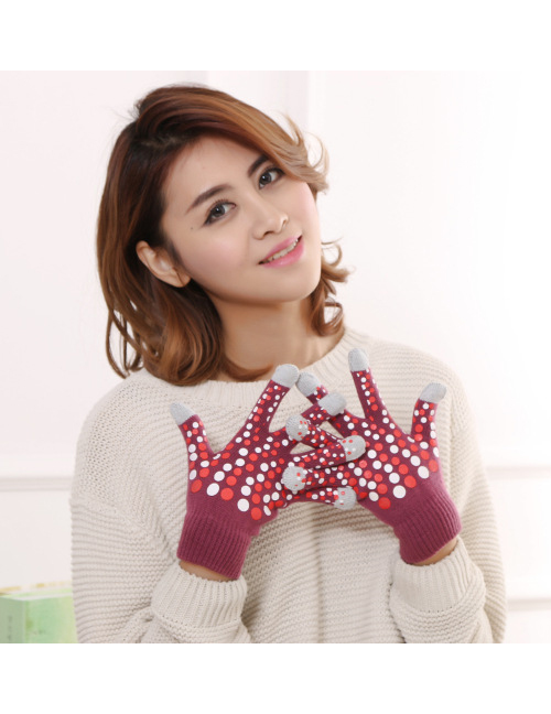 Fashion Dark Red Touch Screen Wool Knit Gloves