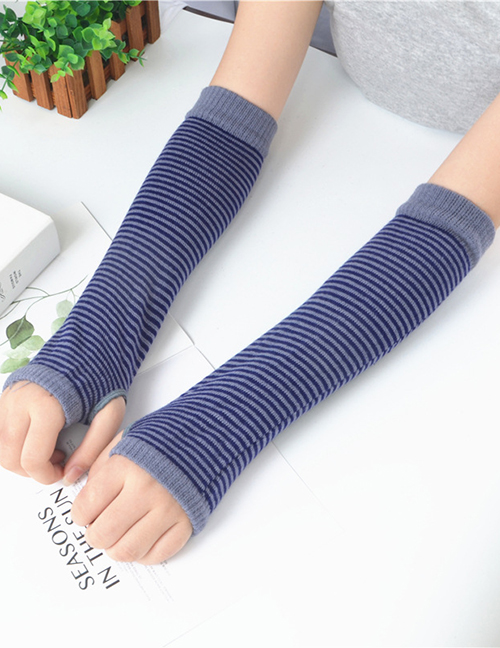 Fashion Gray Blue Strip Striped Arm Sleeve