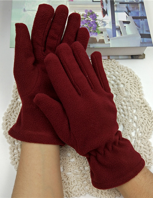 Fashion Red Imitation Sheep Cake Velvet Five-finger Gloves