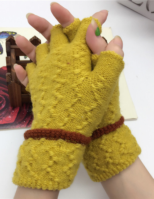 Fashion Yellow Half Finger Knit Touch Screen Gloves
