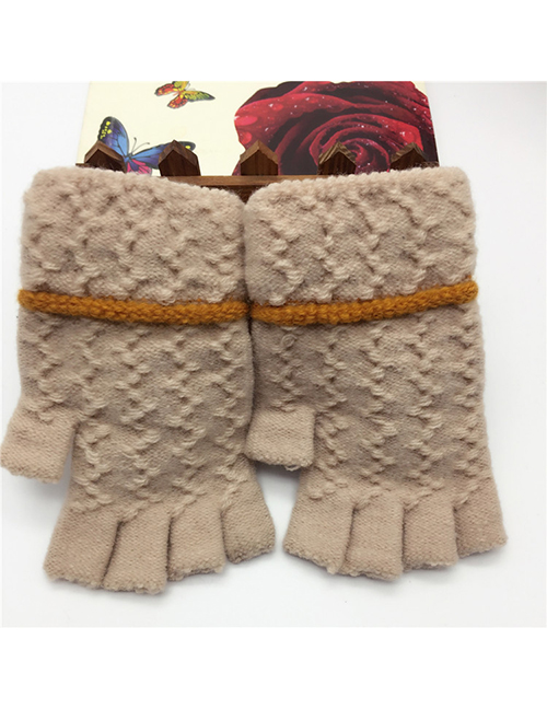Fashion Khaki Half Finger Knit Touch Screen Gloves