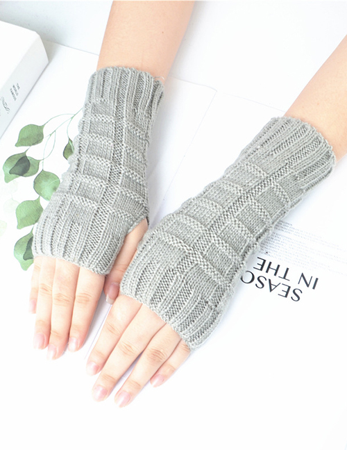 Fashion Light Grey Knitted Half Finger Wool Gloves